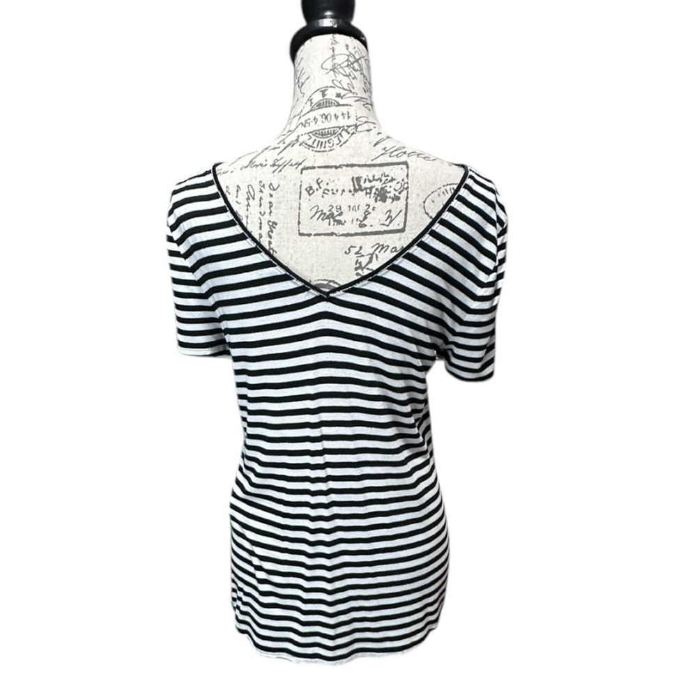 WHBM Black & White Stripe with Silver Thread Short Sleeve T-shirt Size Medium - Picture 3 of 6